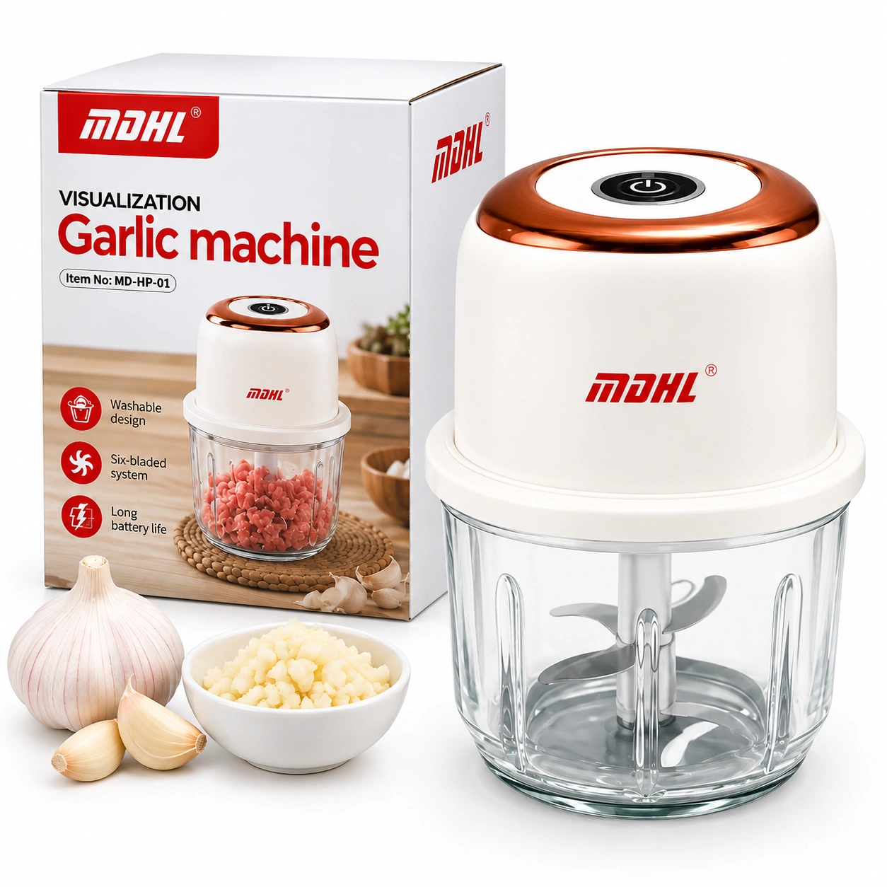 Multifunctional Rechargeable Food Processor | Portable Electric Glass Mini Chopper with 6 Blades